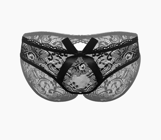 Love In Leather Sexy Crotchless Panties Black OS - G-Strings, Panties and Shorts