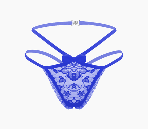 Love In Leather Full Lace G-String Crotchless Panties OS - G-Strings, Panties and Shorts