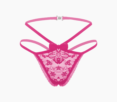 Love In Leather Full Lace G-String Crotchless Panties OS - G-Strings, Panties and Shorts