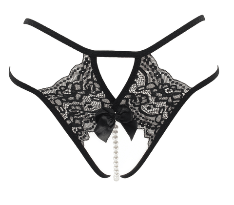 Love In Leather Crotchless Lace and Pearl Panties
