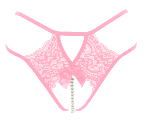 Love In Leather Crotchless Lace and Pearl Panties