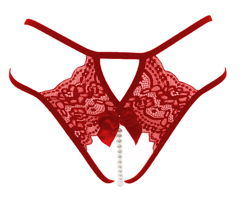 Love In Leather Crotchless Lace and Pearl Panties