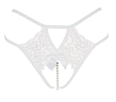 Love In Leather Crotchless Lace and Pearl Panties