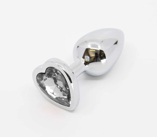 Love In Leather Metal Butt Plug With Heart Gem Large - Butt Plugs