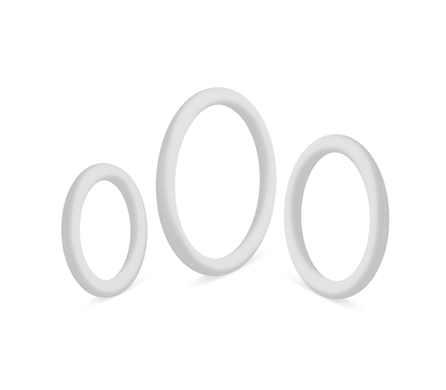 Love In Leather 3 Pack Silicone Cock Rings Set - White Large - Cock Ring Sets