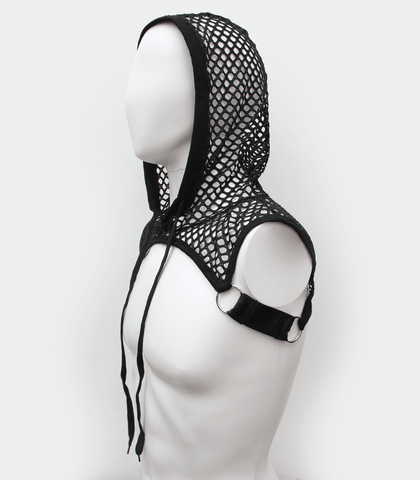 Love In Leather Mens Cropped Mesh Top with Hood - His Fetish
