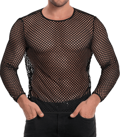Love in Leather Mens Mesh Long Sleeve Shirt Black
