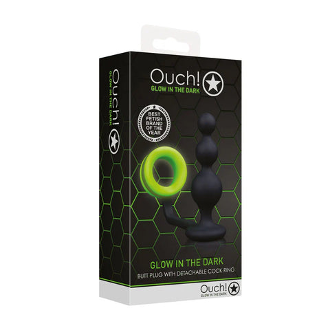 Ouch! Luminous Delight - Glow-in-Dark Beads Butt Plug with Cock Ring - Anal Beads and Balls