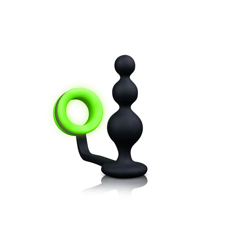 OUCH! Glow in Dark Beads Butt Plug with Cock Ring - - Anal Beads and Balls