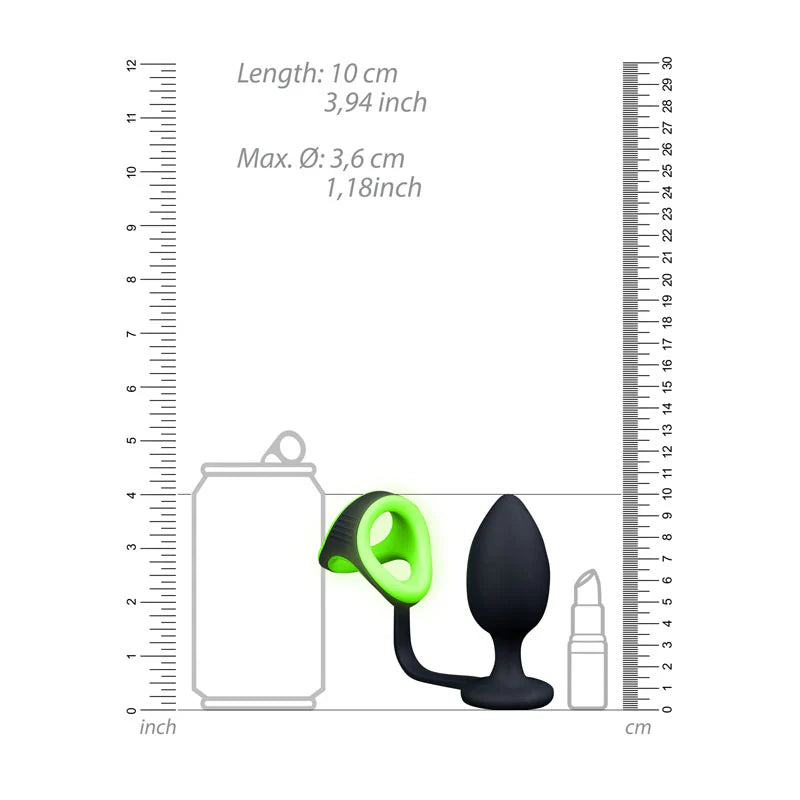OUCH! Glow in Dark Plug + Cock Ring & Ball Strap - - Cock Rings