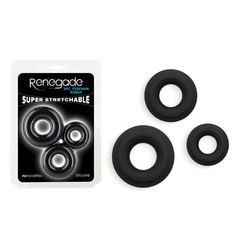Renegade 3pc Silicone Fireman Cock Rings - Intensify Pleasure - Cock Rings