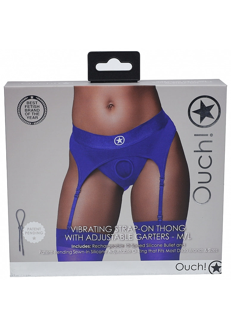 Ouch! Vibrating Strap-on Thong with Adjustable Garters M/L - Strap On Sextoys