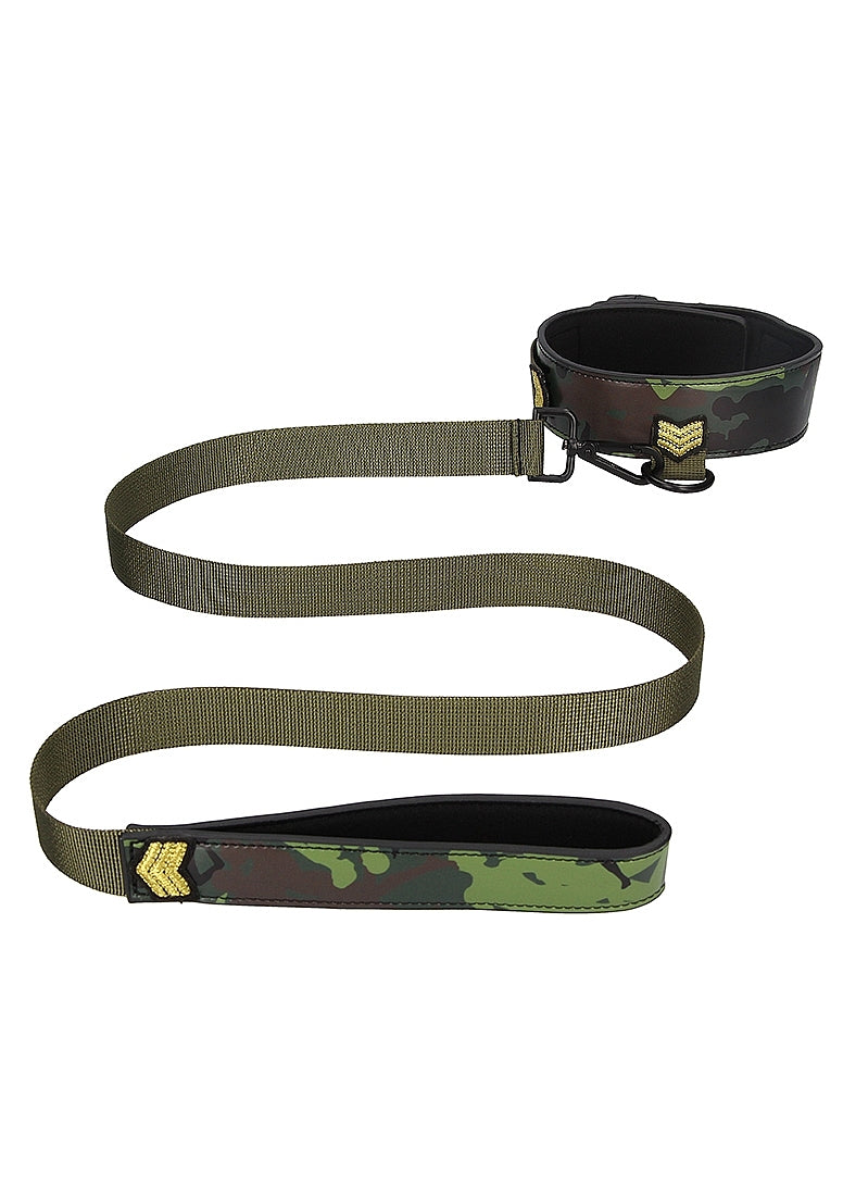 Shots Toys Army Theme Bondage Collar With Leash - - Collars and Leads
