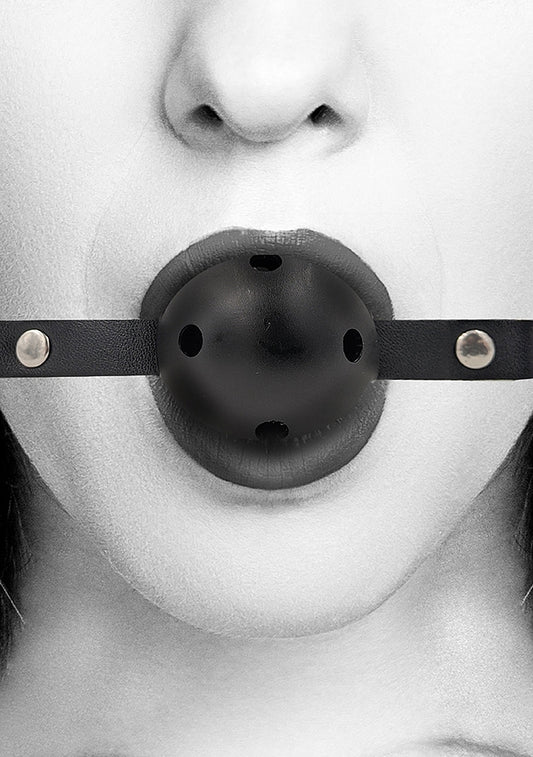 Shots Breathable BDSM Ball Gag With Bonded Leather Straps - Bondage Gags and Bits