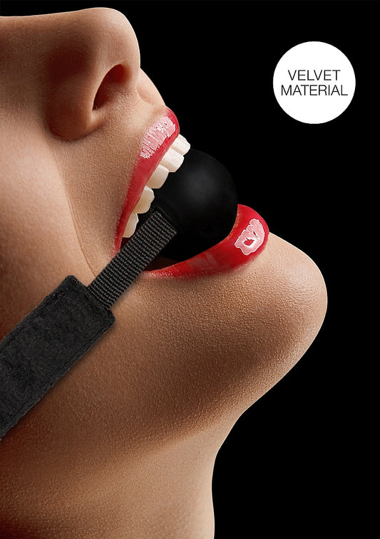 Shots Toys Velvet and Velcro Adjustable Silicone Ball Gag - Bondage Gags and Bits