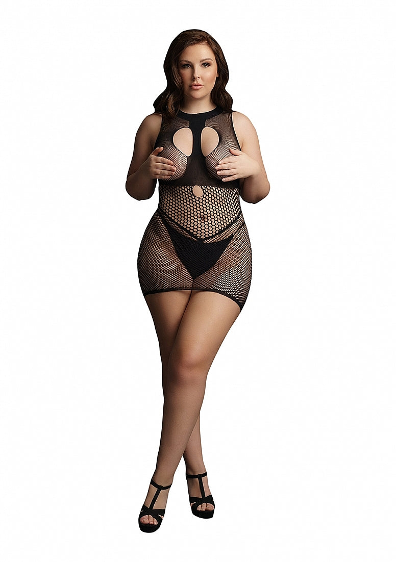 Le Desir Duo Net Open Cup Sexy Womens Mini Dress Black - - Body Stockings