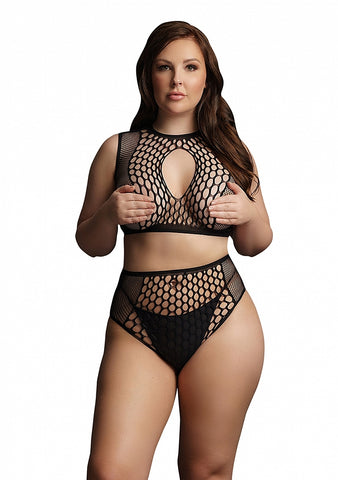 Le Desir Duo Net Key Hole Womens Sexy Bra Set Black - Bras and Bra Sets
