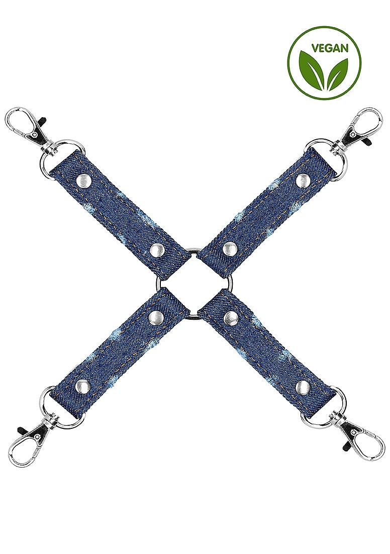 Shots Toys Roughend Denim Style Fetish Play Hogtie - Blue - Cuffs And Restraints