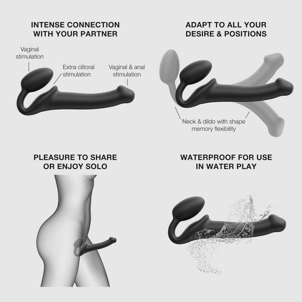 STRAP-ON-ME NEW Bendable Strap-On Silicone Dildo Black - - Strap On Sextoys